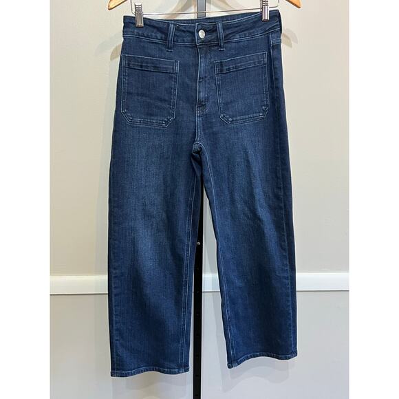 Quince Bella Stretch Patch Pocket Wide Leg Jeans High Rise Crop 27 - Picture 3 of 9